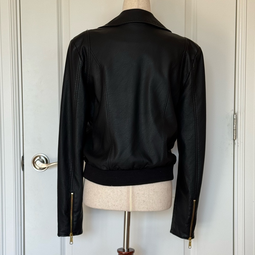 Free People Black PU Leather Jacket with Gold Accents - Picture 3 of 10